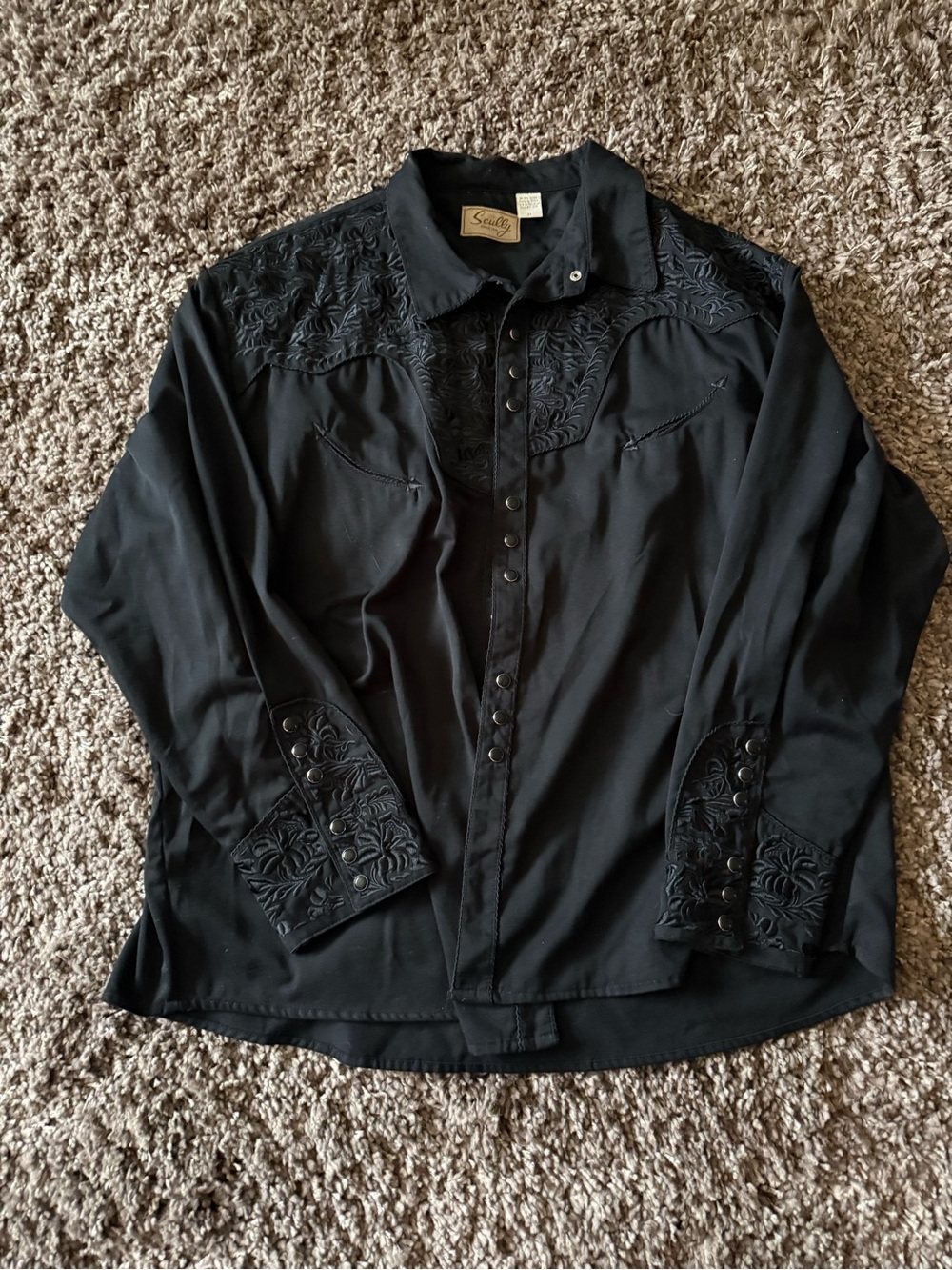 Scully Black Western Embroidered Snap Shirt